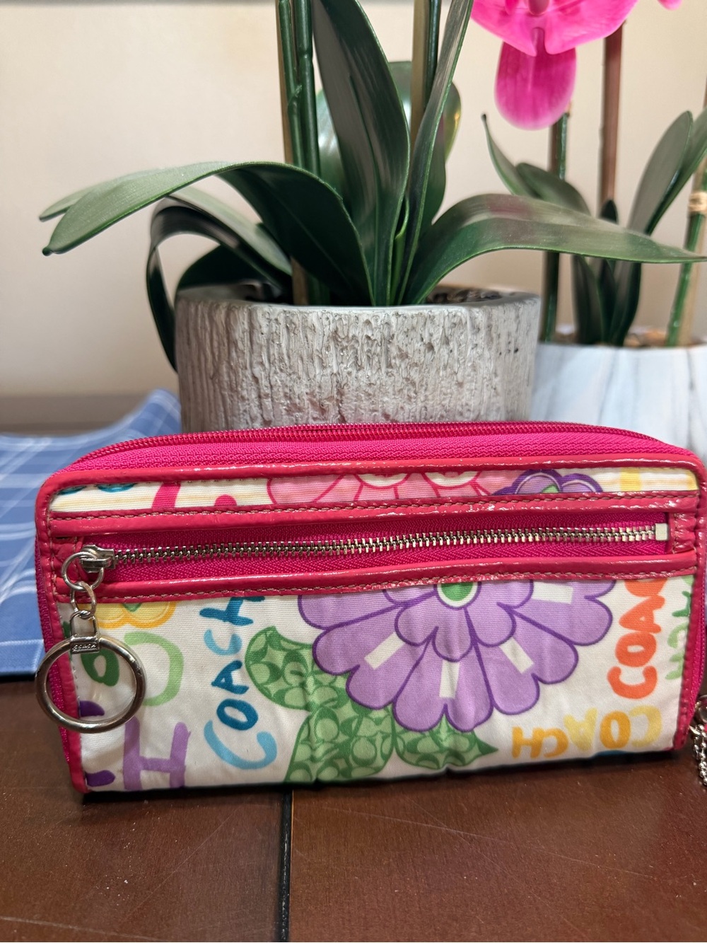 Coach pink flower wristlet